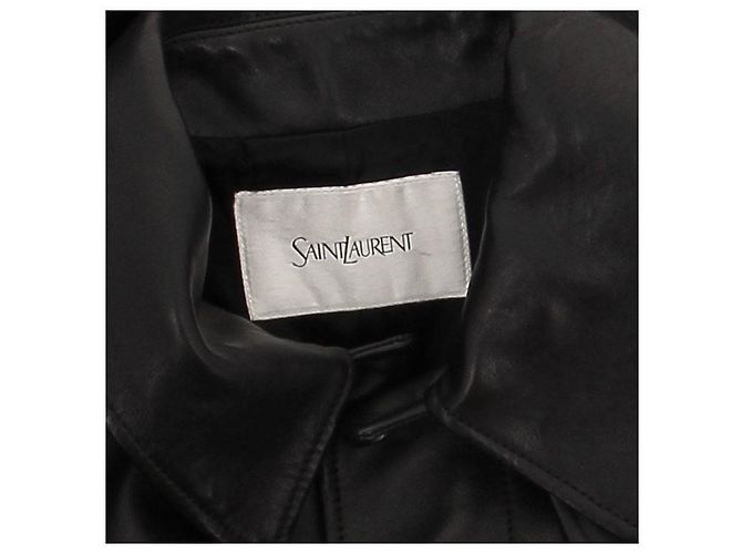 Saint Laurent Giacca lunga in pelle nera Nero - vista 5