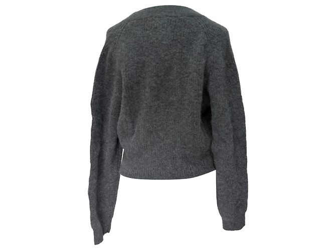 Ganni Cardigan mit V-Ausschnitt aus grauer Wolle - Ansicht 2
