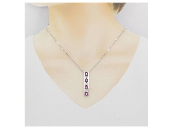 Autre Marque Collana in oro bianco 18K con rubino e diamanti Rosso - vista 6