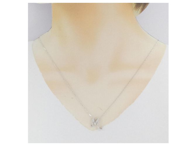 Autre Marque Au750 Weißgold Diamant Initialen M Halskette Silber - Ansicht 6