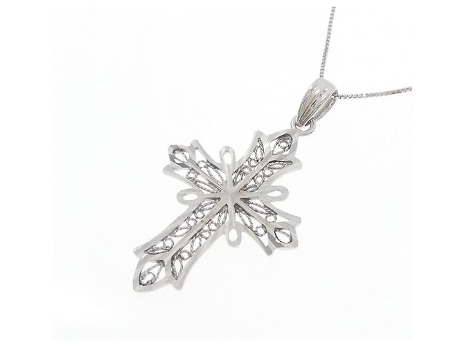 Autre Marque Collana Croce K10WG Argento - vista 3