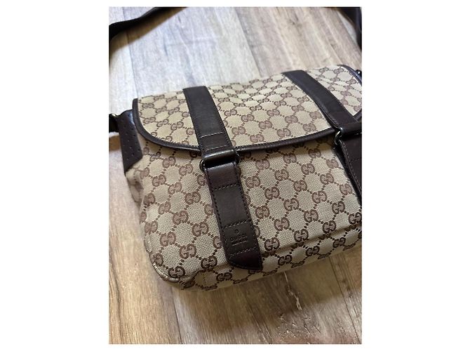 Borsa a Tracolla Gucci GG Supreme Beige Cammello - vista 2