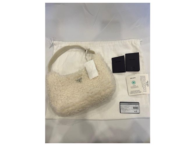 Prada Re-Edition 2000 Borsa in Lana e Cashmere Crudo - vista 14