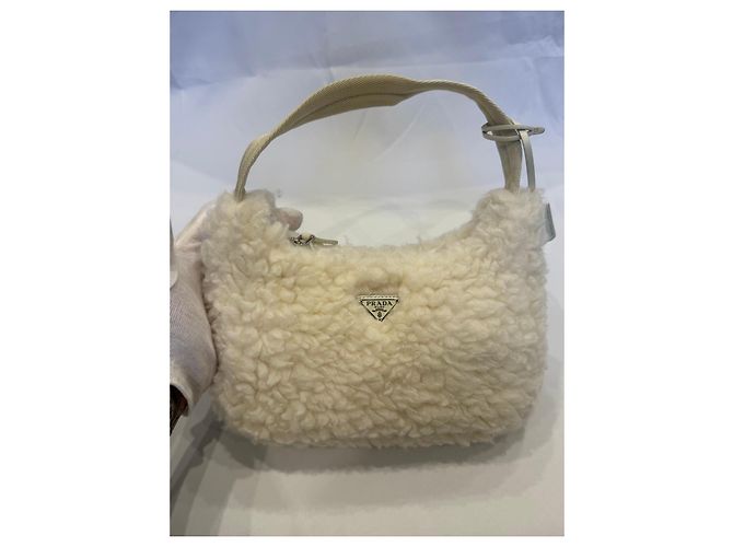 Prada Re-Edition 2000 Borsa in Lana e Cashmere Crudo - vista 6