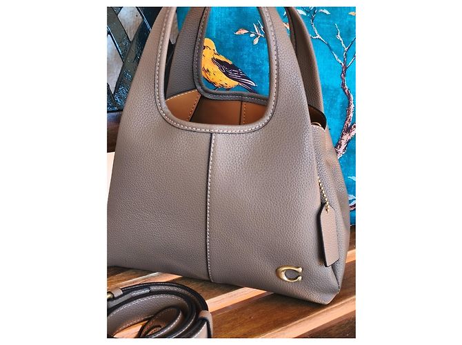 Borsa a tracolla in pelle grigia Coach Marrone Grigio - vista 2