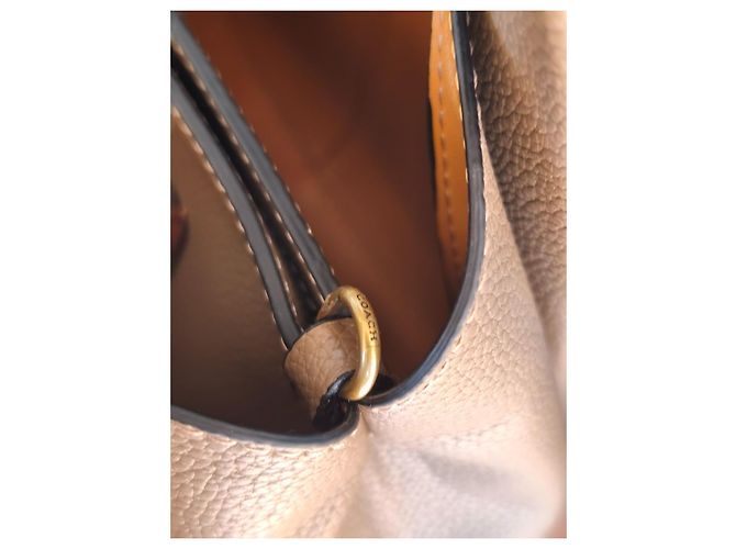 Borsa a tracolla in pelle grigia Coach Marrone Grigio - vista 7