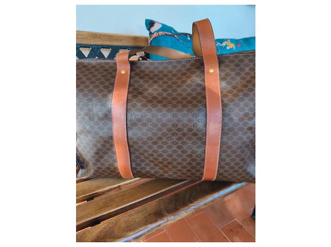 Céline Borsa da viaggio Celine in tela monogram marrone e pelle caramello Monogramma - vista 10