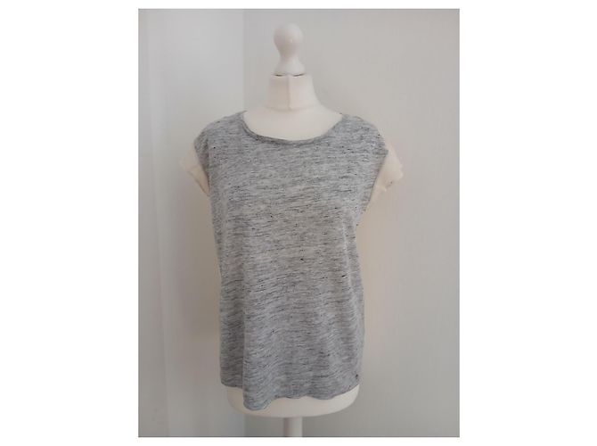 Des Petits Hauts T-shirt de lin e seda cinza e creme Cru - vista 2