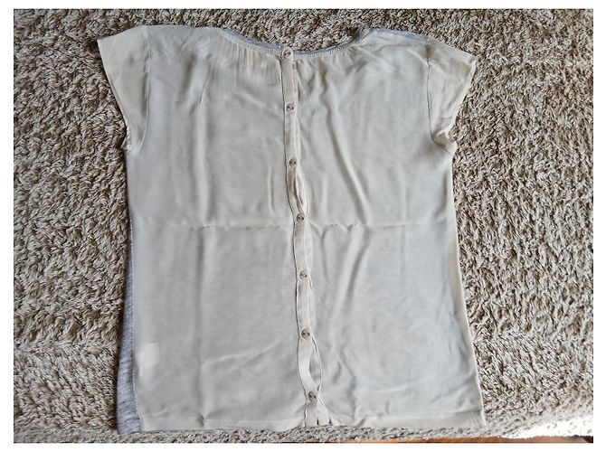 Des Petits Hauts T-shirt de lin e seda cinza e creme Cru - vista 6