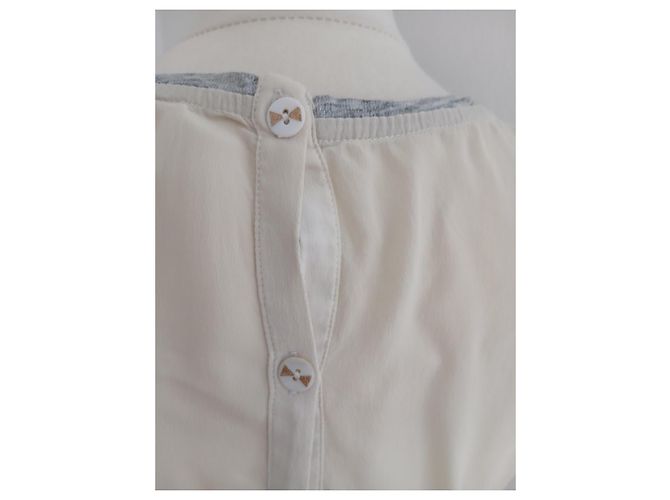 Des Petits Hauts T-shirt de lin e seda cinza e creme Cru - vista 7
