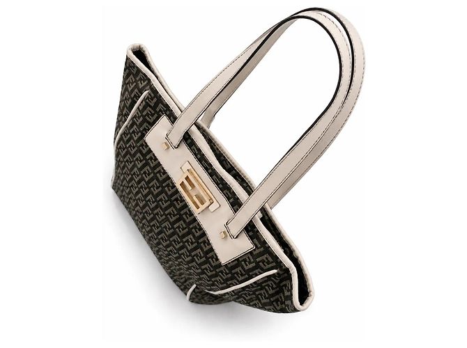 Borsa Fendi Zucca Marrone Bianco - vista 4