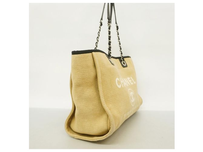 Bolso Tote Chanel Deauville de lona con cadena Beige - vista 2