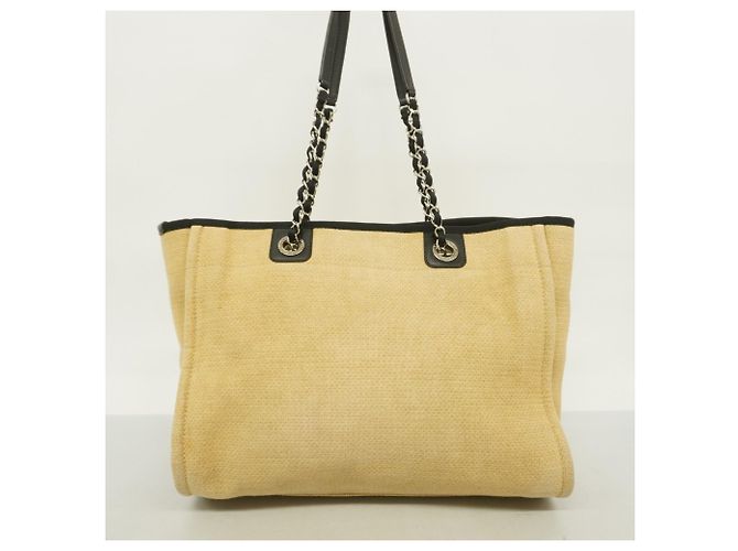 Bolso Tote Chanel Deauville de lona con cadena Beige - vista 9