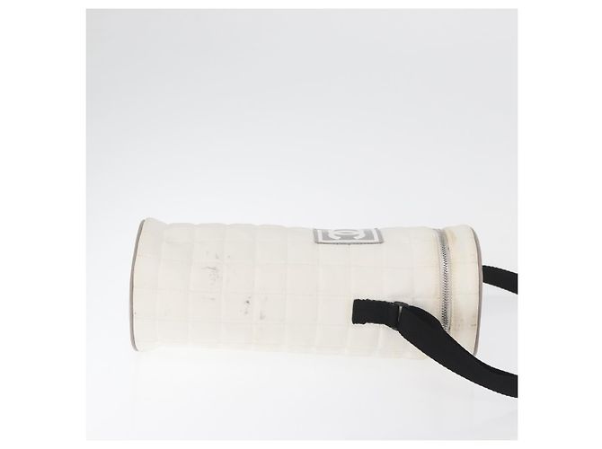 Borsa a tracolla CHANEL Sports Choco Bar Nylon Bianco Argento CC Auth 126116A - vista 4