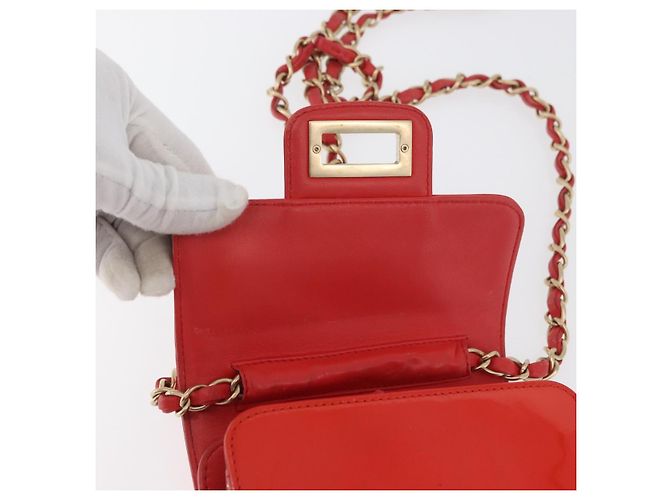 CHANEL Chain Shoulder Wallet Lackleder Orange Gold CC Auth 130637 Golden - Ansicht 18
