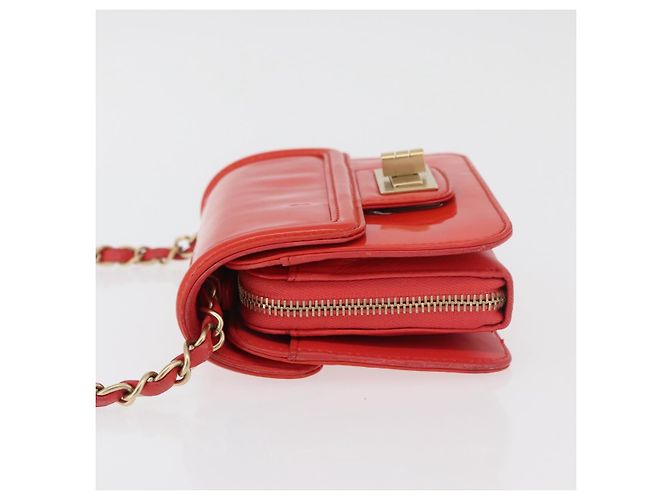CHANEL Chain Shoulder Wallet Lackleder Orange Gold CC Auth 130637 Golden - Ansicht 6