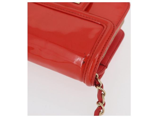 CHANEL Chain Shoulder Wallet Lackleder Orange Gold CC Auth 130637 Golden - Ansicht 8