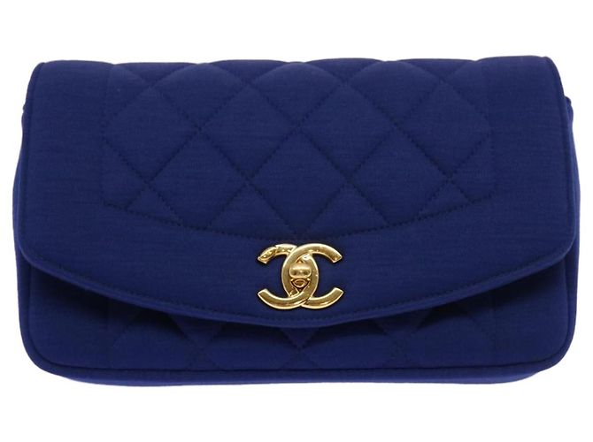 CHANEL Diana Matelasse Chain Shoulder Bag Canvas Blue Gold CC Auth 70391SAM D'oro - vista 13