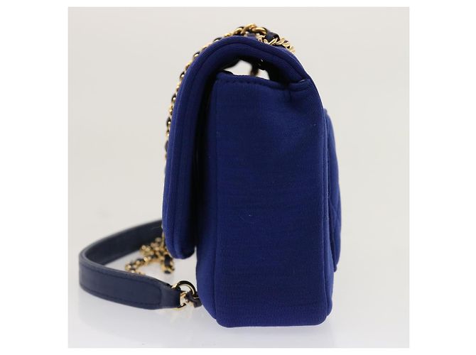 CHANEL Diana Matelasse Chain Shoulder Bag Canvas Blue Gold CC Auth 70391SAM D'oro - vista 3