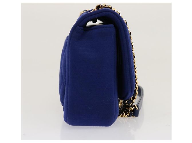 CHANEL Diana Matelasse Chain Shoulder Bag Canvas Blue Gold CC Auth 70391SAM D'oro - vista 4