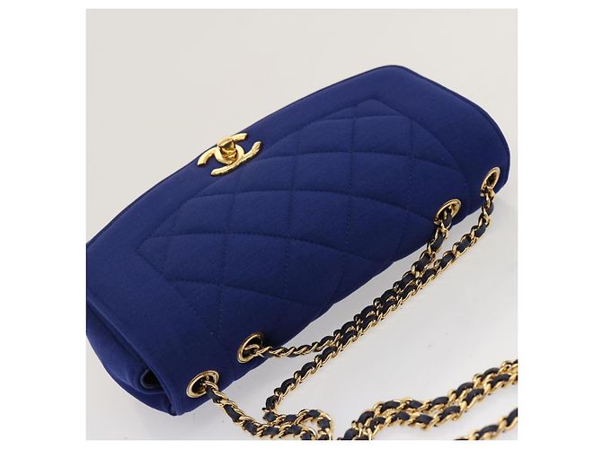 CHANEL Diana Matelasse Chain Shoulder Bag Canvas Blue Gold CC Auth 70391SAM D'oro - vista 6