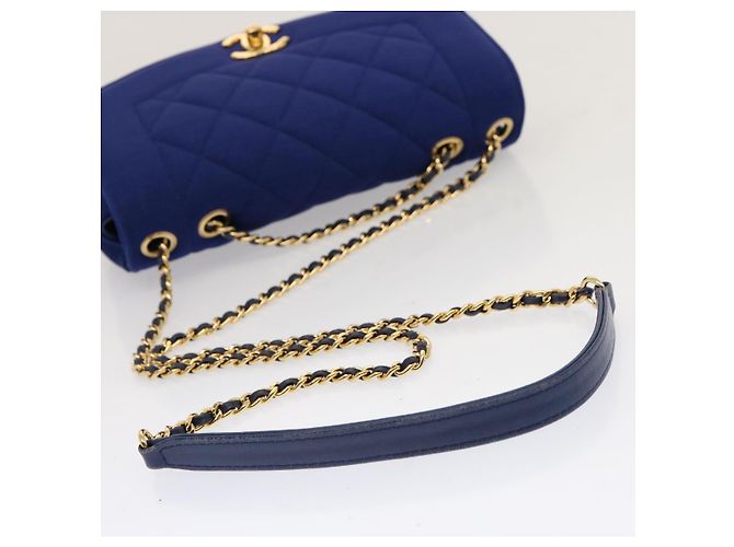 CHANEL Diana Matelasse Chain Shoulder Bag Canvas Blue Gold CC Auth 70391SAM D'oro - vista 7