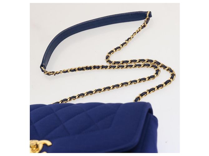 CHANEL Diana Matelasse Chain Shoulder Bag Canvas Blue Gold CC Auth 70391SAM D'oro - vista 8