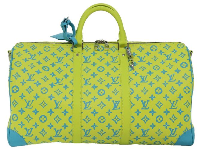 LOUIS VUITTON Monogram Playground Keepall Bandouliere 50 Bag M21869 Auth 76432SM Giallo Blu chiaro - vista 13