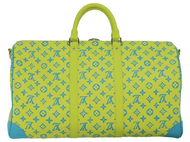 LOUIS VUITTON Monogram Playground Keepall Bandouliere 50 Bag M21869 Auth 76432SM Giallo Blu chiaro - vista 2