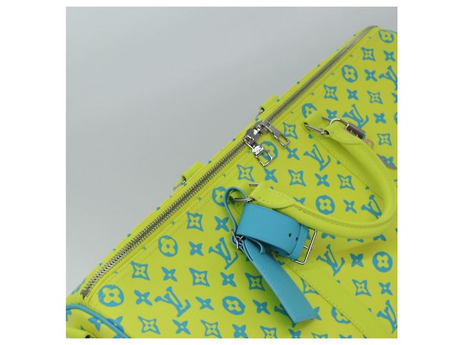 LOUIS VUITTON Monogram Playground Keepall Bandouliere 50 Bag M21869 Auth 76432SM Giallo Blu chiaro - vista 6