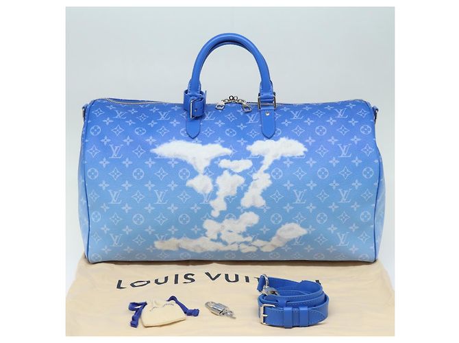 LOUIS VUITTON Monogram Clouds Keepall Bandouliere 50 Bag M45428 LV Auth 80910SAV Bianco Blu - vista 12