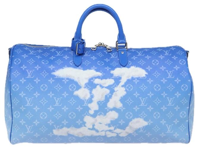 LOUIS VUITTON Monogram Clouds Keepall Bandouliere 50 Bag M45428 LV Auth 80910SAV Bianco Blu - vista 13