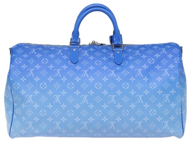 LOUIS VUITTON Monogram Clouds Keepall Bandouliere 50 Bag M45428 LV Auth 80910SAV Bianco Blu - vista 2