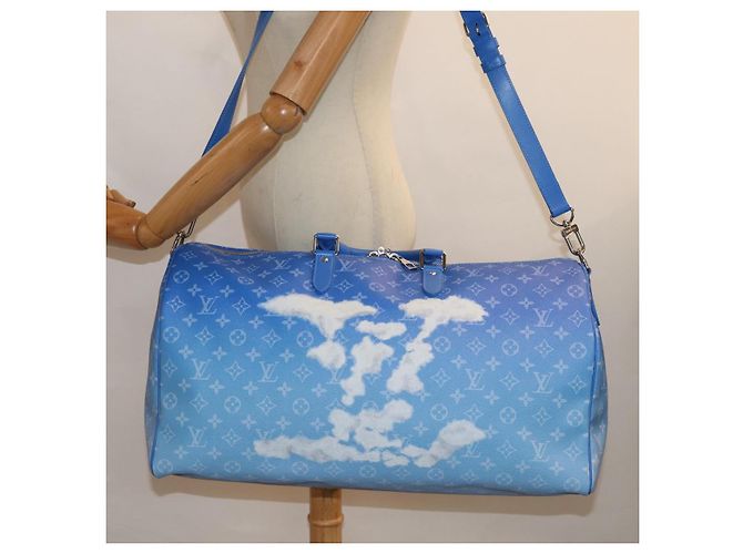 LOUIS VUITTON Monogram Clouds Keepall Bandouliere 50 Bag M45428 LV Auth 80910SAV Bianco Blu - vista 31