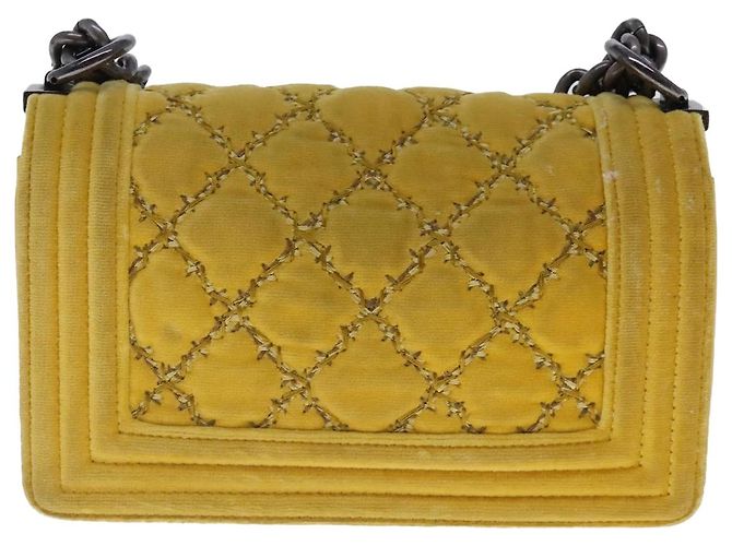 CHANEL Matelasse 20 Chain Boy Chanel Shoulder Bag Velor Yellow CC Auth 94468V Giallo - vista 2