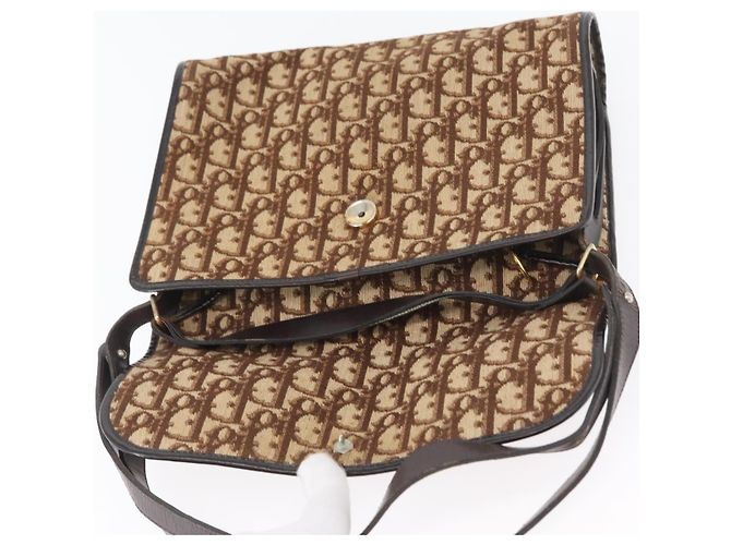 Borsa a Spalla Christian Dior Trotter Canvas Beige Oro Auth 173448 D'oro - vista 14