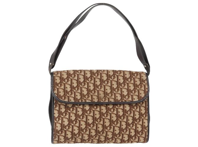Borsa a Spalla Christian Dior Trotter Canvas Beige Oro Auth 173448 D'oro - vista 2