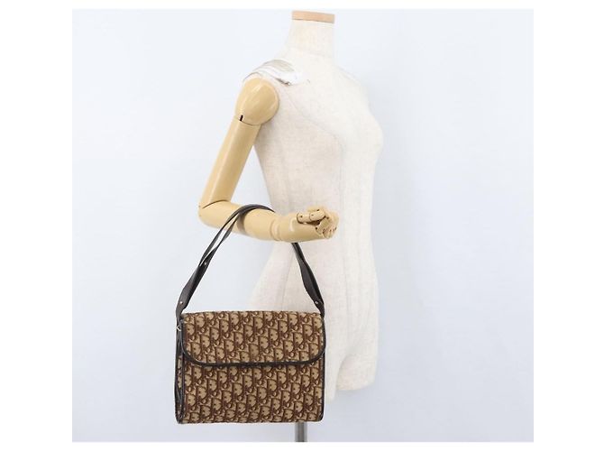 Borsa a Spalla Christian Dior Trotter Canvas Beige Oro Auth 173448 D'oro - vista 21