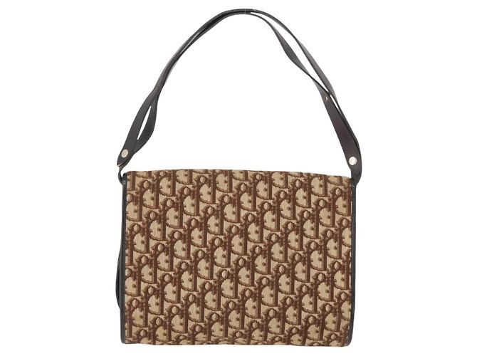 Borsa a Spalla Christian Dior Trotter Canvas Beige Oro Auth 173448 D'oro - vista 3