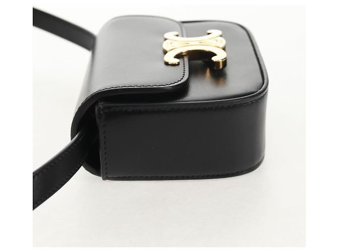 Céline CELINE Mini Triomphe Schultertasche aus Leder Schwarz Gold Auth TR156 Golden - Ansicht 3