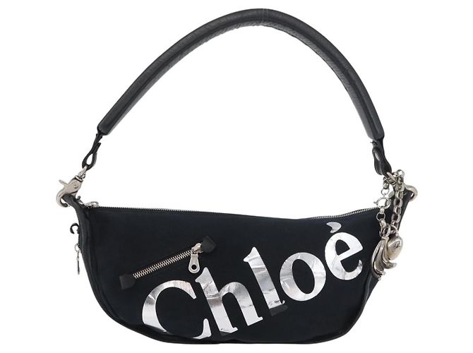 Chloé Borsa a tracolla Chloe in tela nero argento Auth bs33468 - vista 2