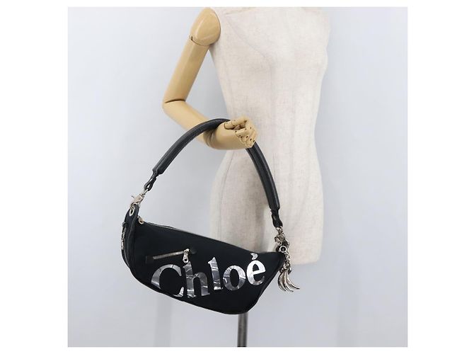 Chloé Borsa a tracolla Chloe in tela nero argento Auth bs33468 - vista 26