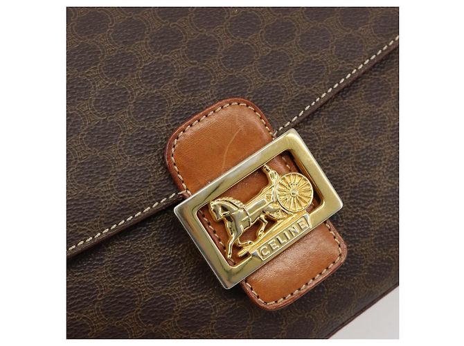 16 Céline CELINE Borsa Macadam Canvas Horse Carriage in PVC e pelle Marrone Oro Autentica 184567 D'oro - vista 18