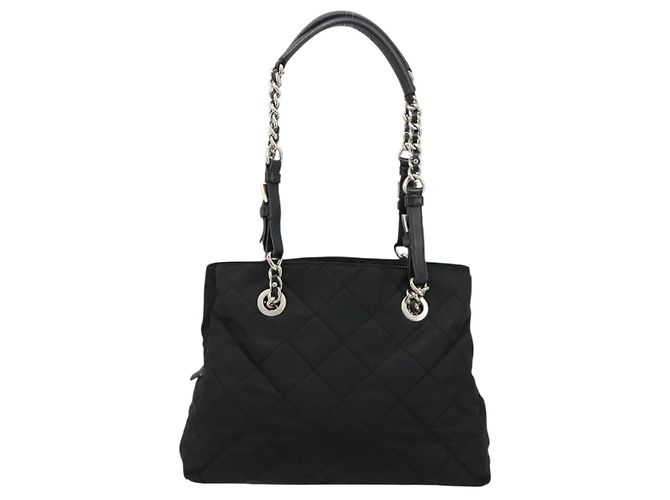 Borsa a Spalla con Catena PRADA Nylon Nero Argento Auth 184635V - vista 13