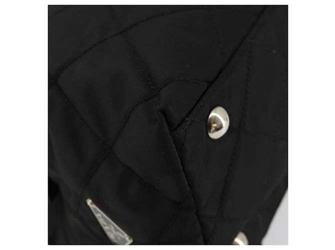 Borsa a Spalla con Catena PRADA Nylon Nero Argento Auth 184635V - vista 18