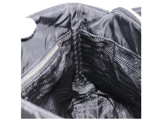 Borsa a Spalla con Catena PRADA Nylon Nero Argento Auth 184635V - vista 21