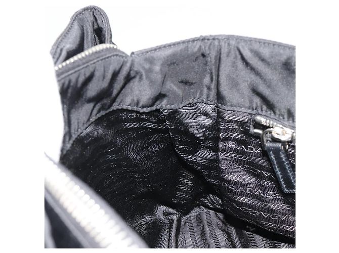 Borsa a Spalla con Catena PRADA Nylon Nero Argento Auth 184635V - vista 22