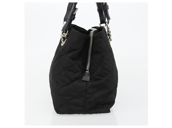 Borsa a Spalla con Catena PRADA Nylon Nero Argento Auth 184635V - vista 3