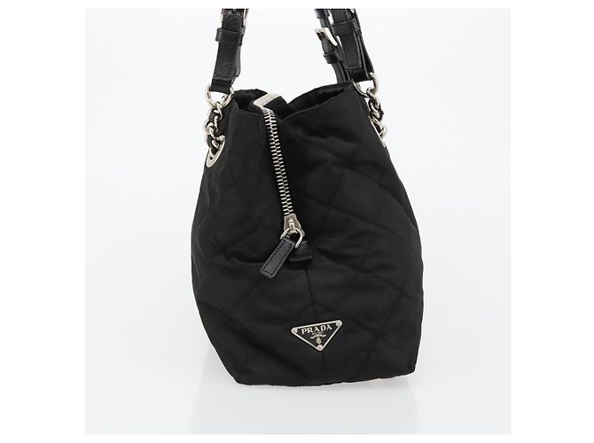 Borsa a Spalla con Catena PRADA Nylon Nero Argento Auth 184635V - vista 4