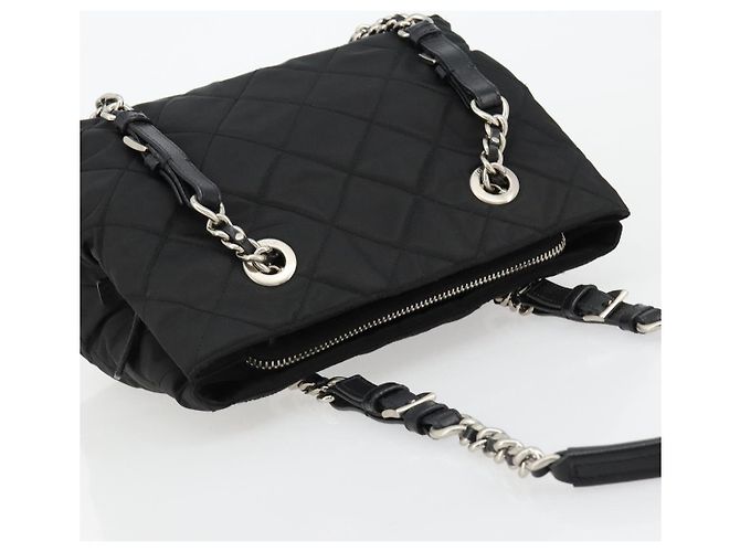Borsa a Spalla con Catena PRADA Nylon Nero Argento Auth 184635V - vista 6